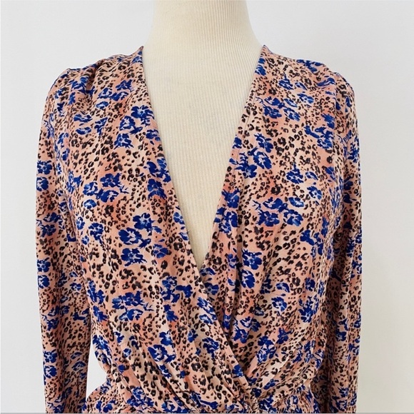 Ramy Brook boho Tan & Blue Leopard Print Peplum blouse NWT - Picture 5 of 10